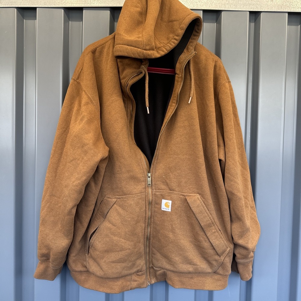 Carhartt Hoodie Mens 2XL Brown Thermal Lined Full Zip Inside Breast Pocket